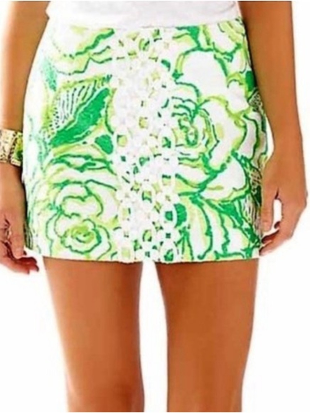 Lilly Pulitzer - 2016 Tate Skirt - Floral Green Lace-Accent Mini Skirt - Women